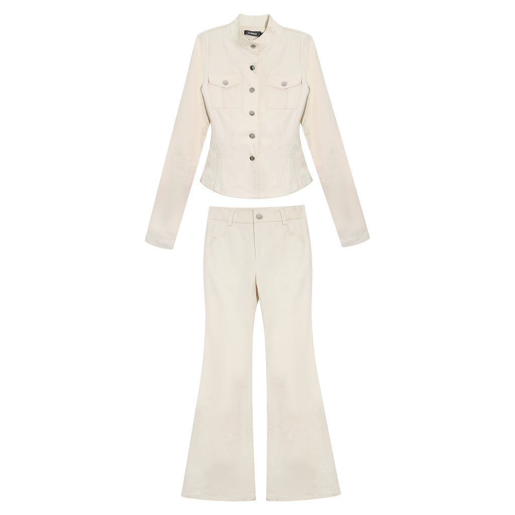 LLROGE Tooling Wind Stand-up Collar Long-sleeved Low-rise Micro-pull Pants Set