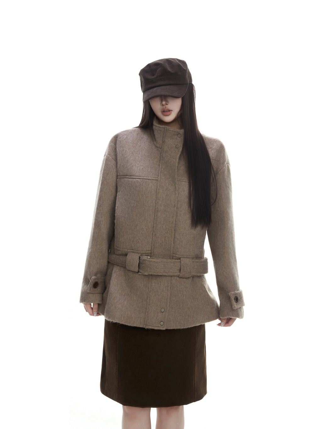 WITHMIN Loose and Thin Casual Medium and Long Woolen Coat