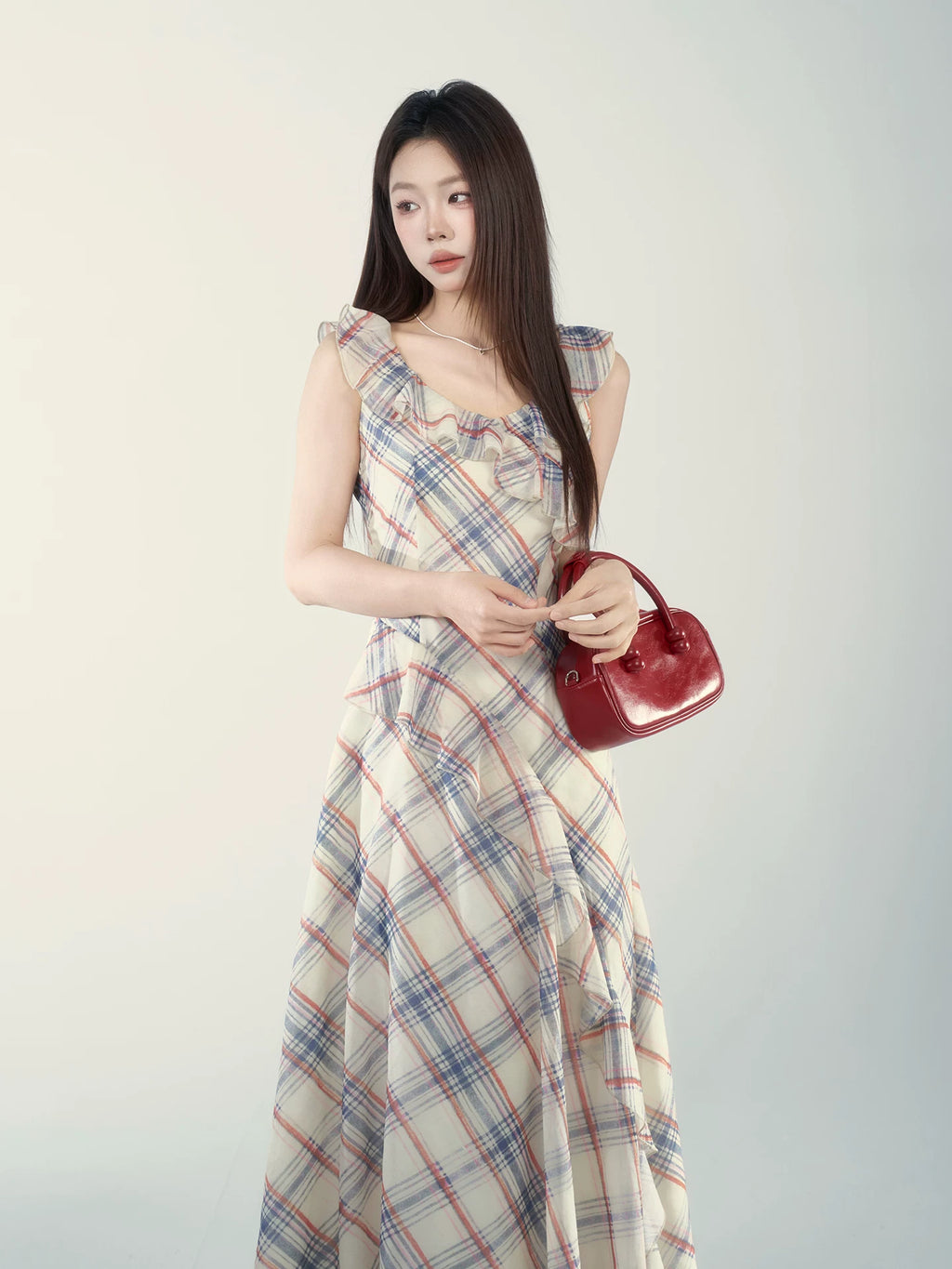Wildberry V Neck Plaid Waist Dress