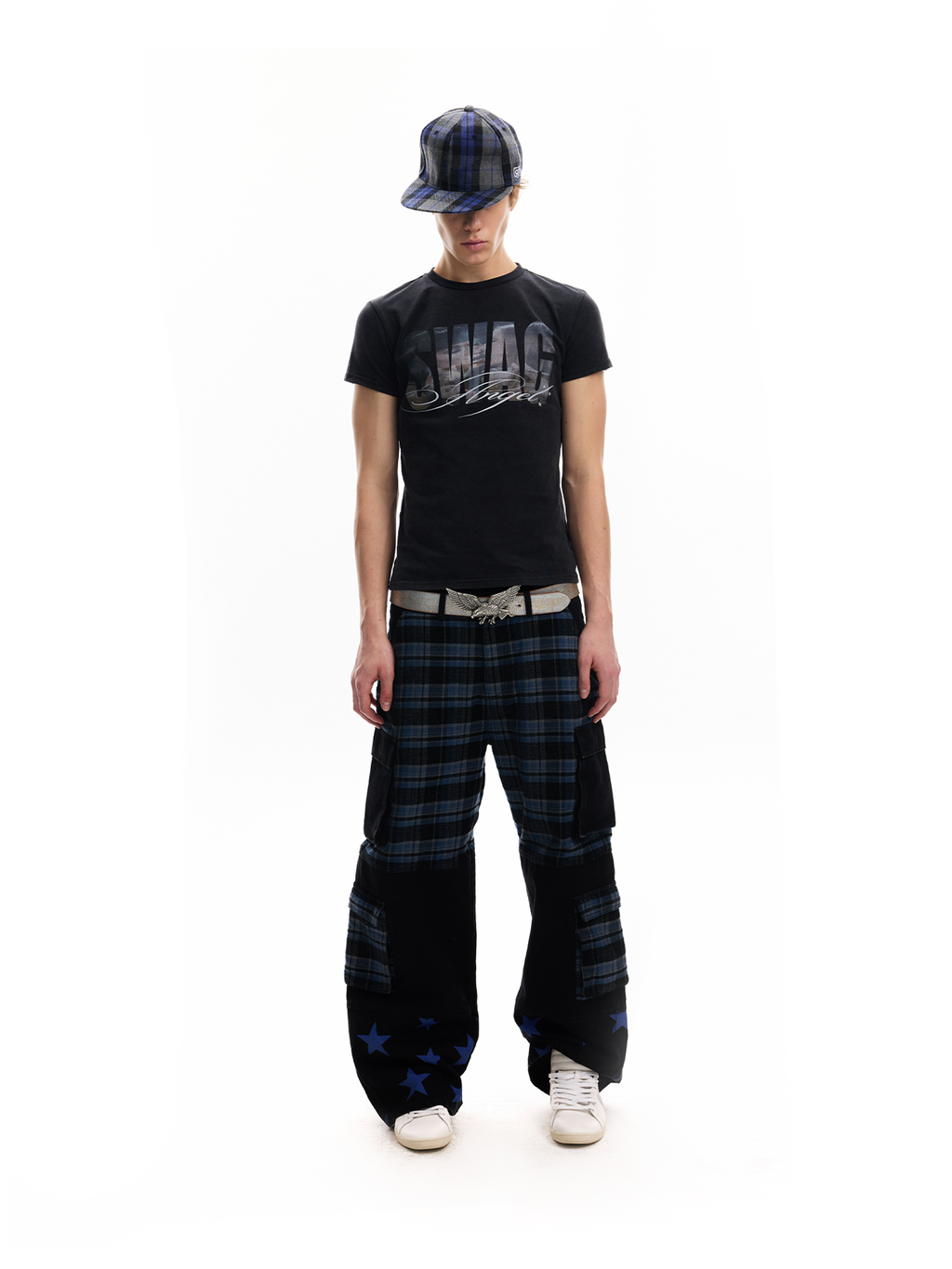 No E Mosen Plaid Multi-pocket Straight Jeans