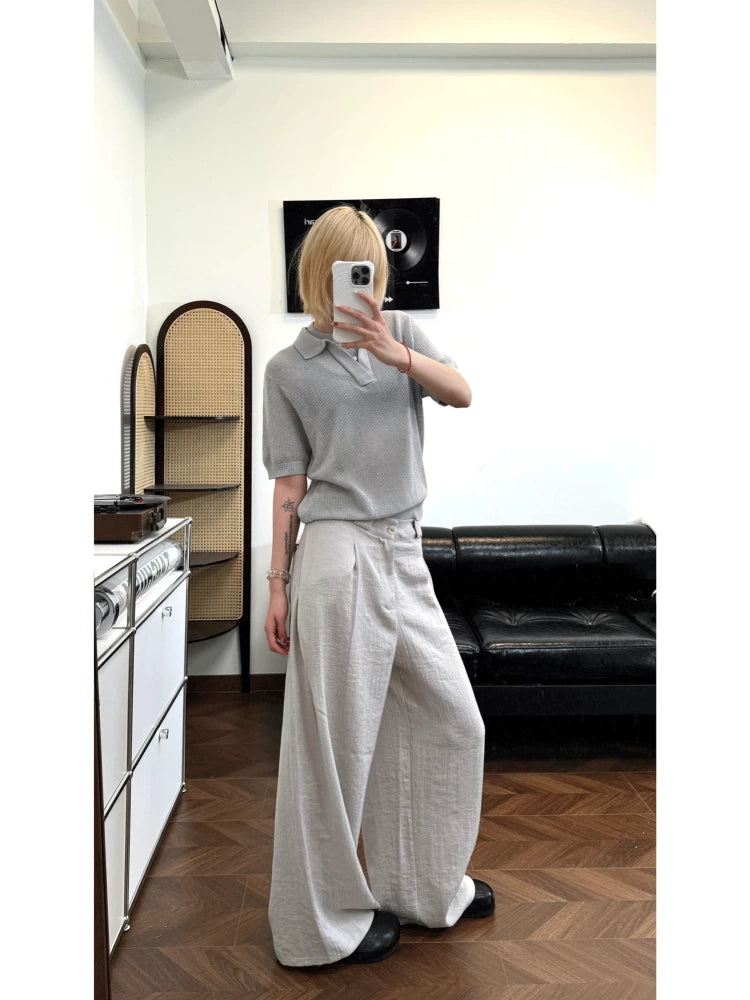 TAICHIISM Minimalist Breathable Linen Wide Linen Trousers Trousers