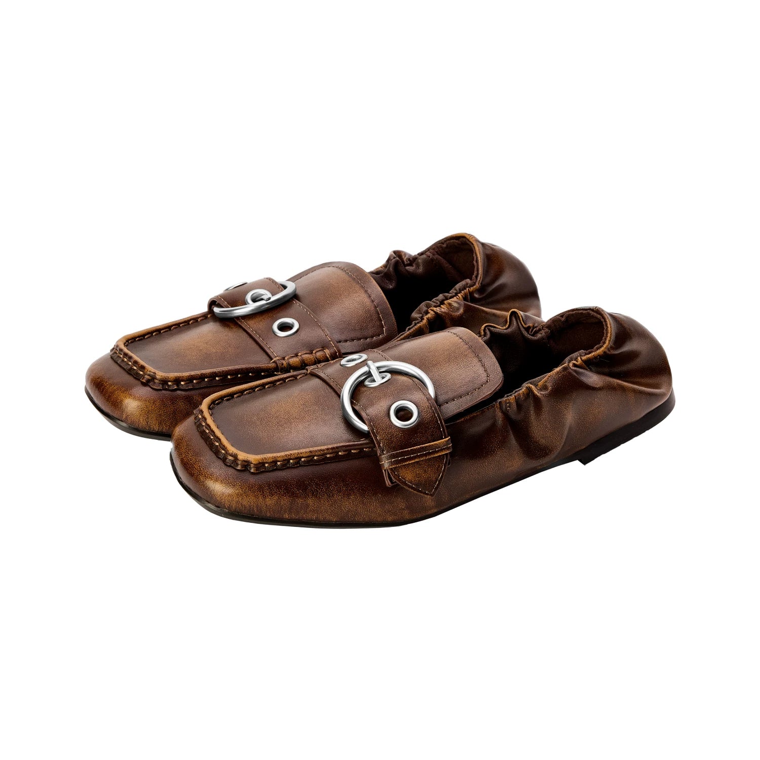ECODAY Retro Square Head Flat-soled Leather Shoes