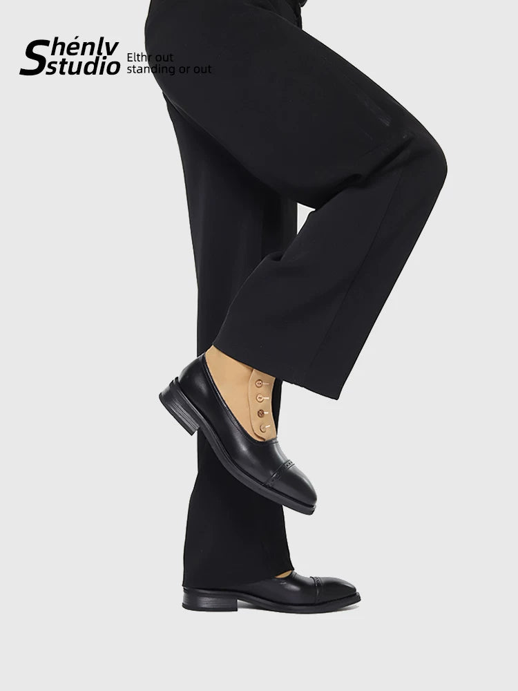 SHENLV STUDIO Pointed-toed Color-matching Short Leather Boots
