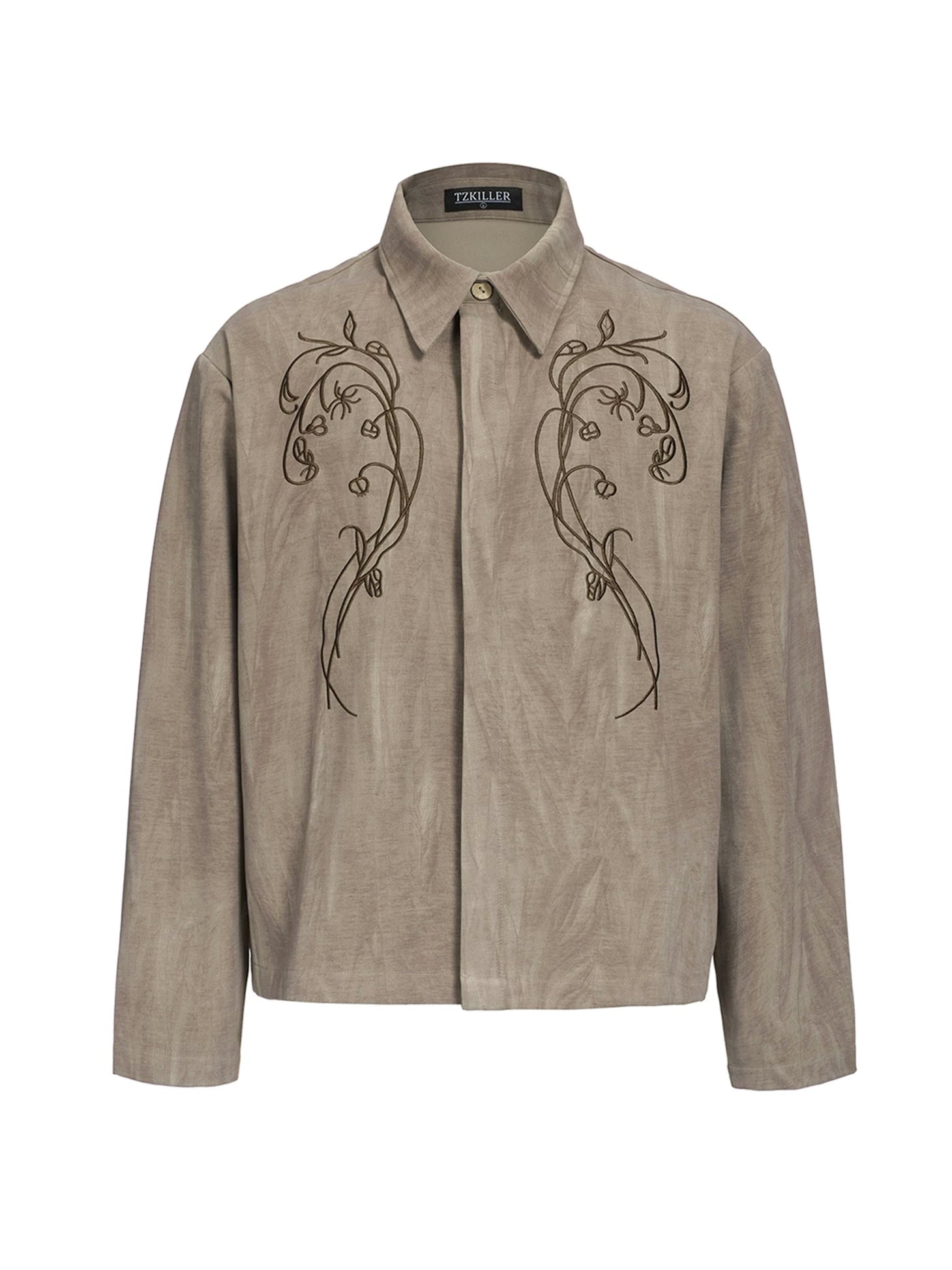 TZ Killer Vintage Lapel Floral Embroidery Long Sleeve Shirt