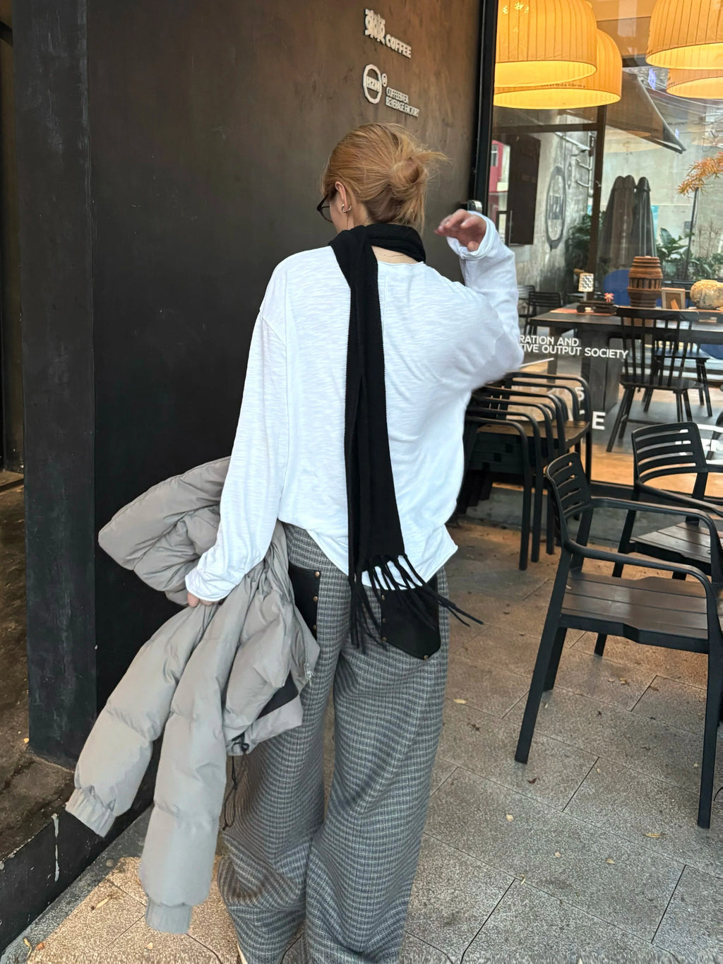 CENSMADE Three-dimensional Cut Wide-leg Plaid Trousers