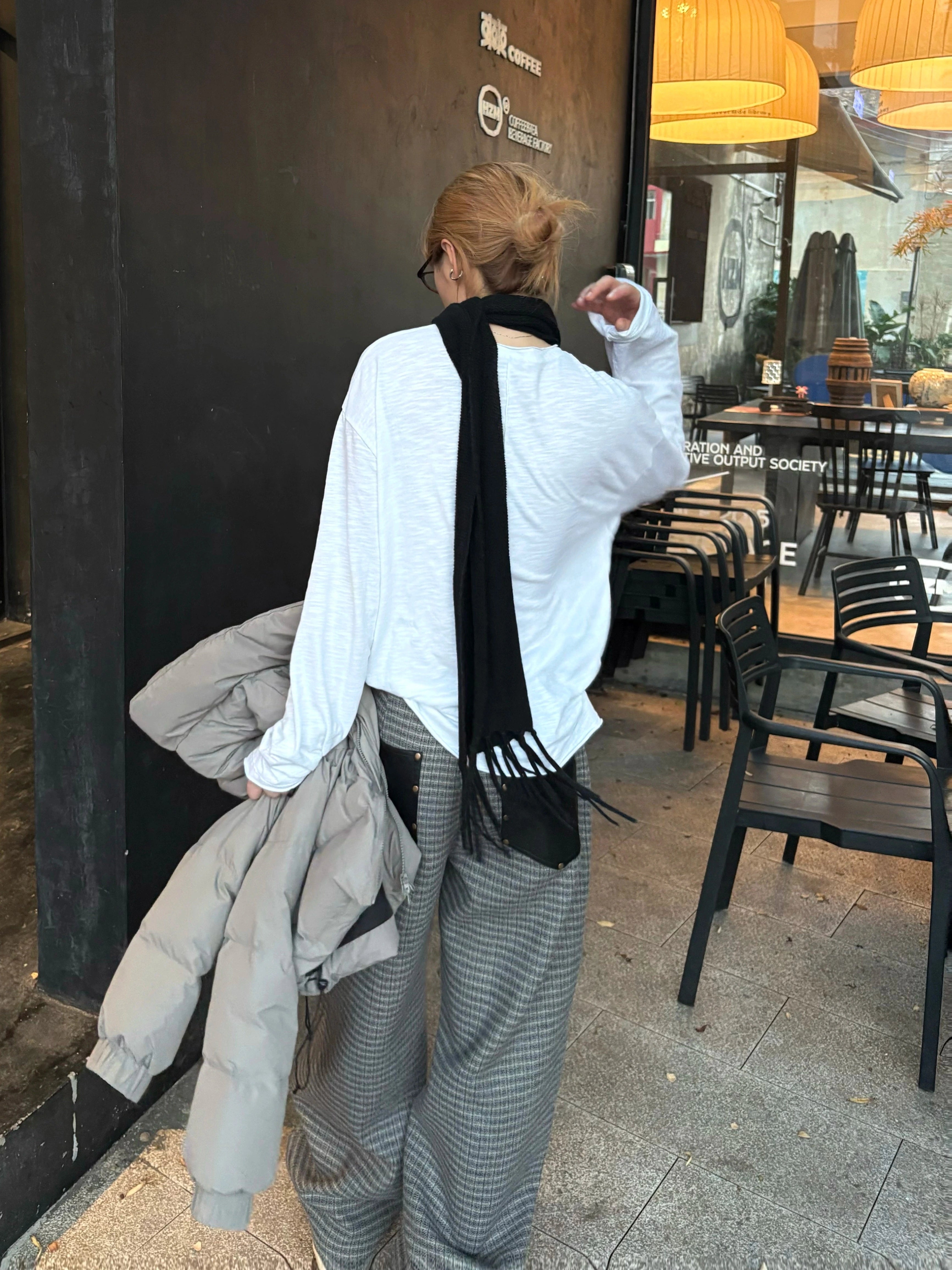 CENSMADE Three-dimensional Cut Wide-leg Plaid Trousers