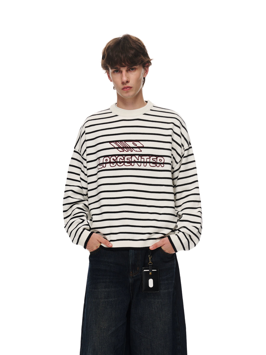 Loopsoon Chain Embroidered Striped Sweater