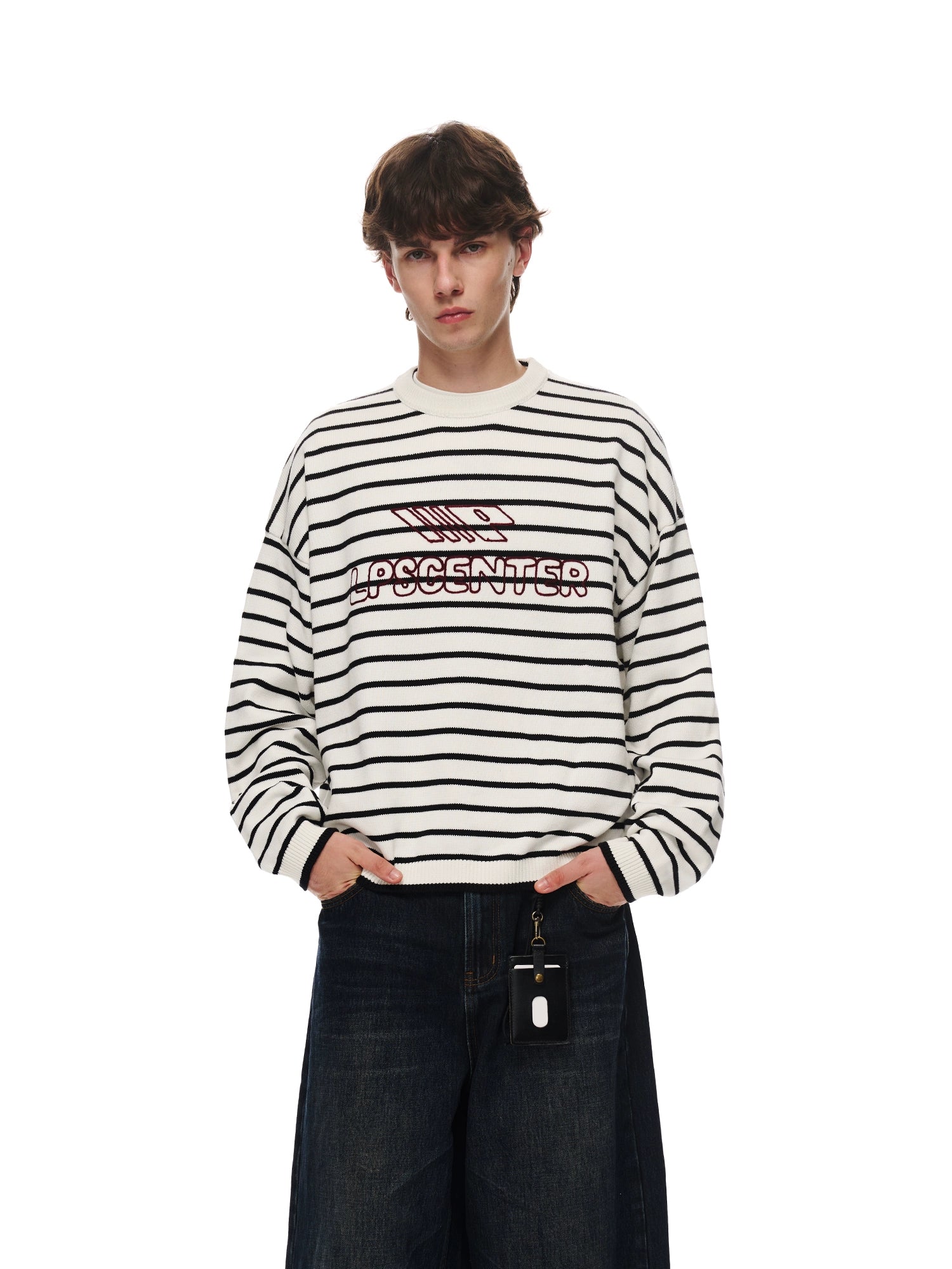 Loopsoon Chain Embroidered Striped Sweater