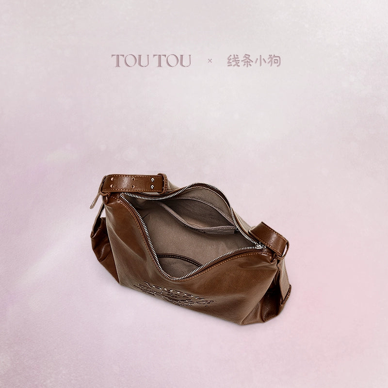 TOUTOU Line Puppy Vintage Versatile Large Capacity Shoulder Crossbody Bag