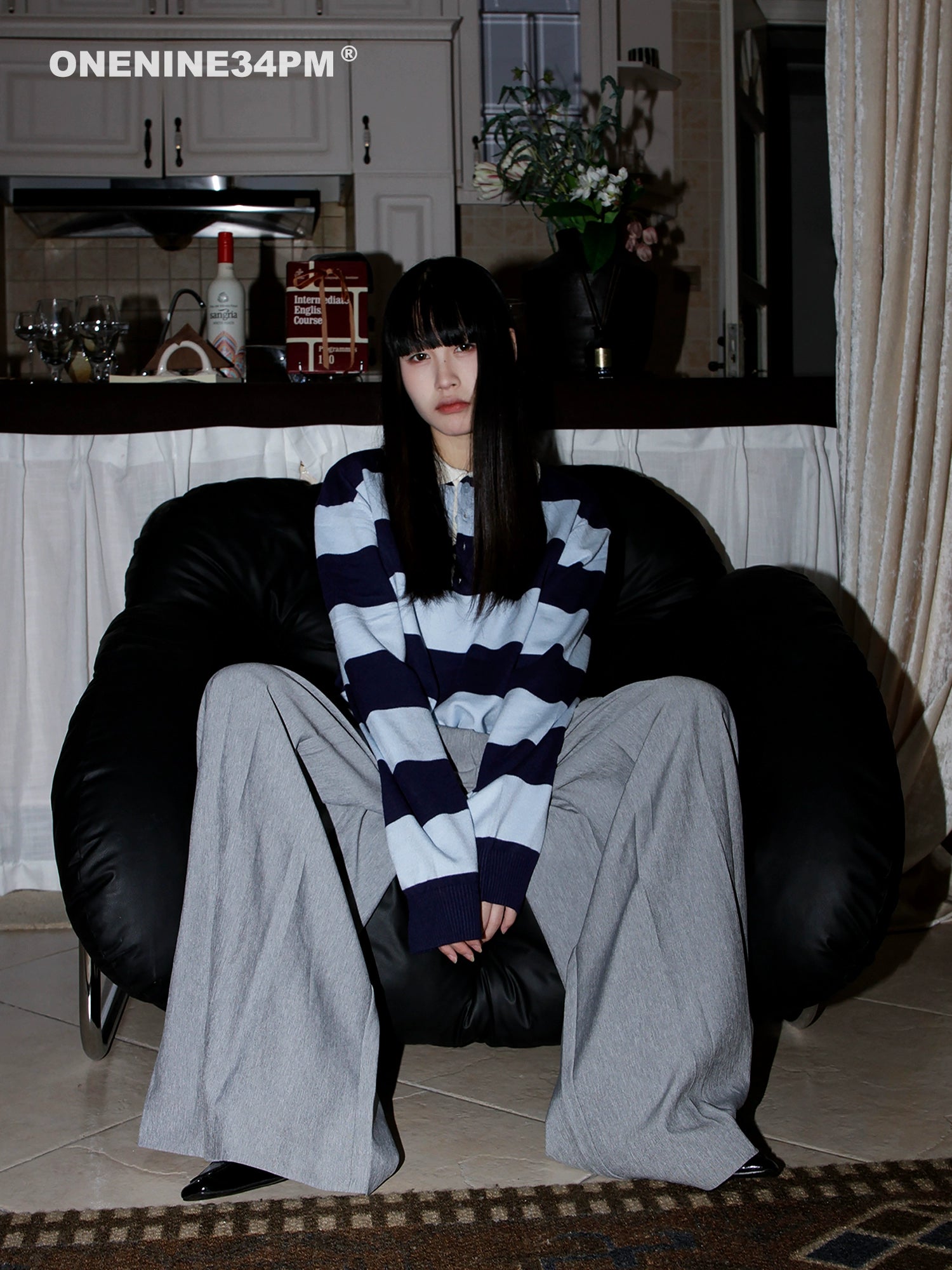 ONENINE34PM Elegant Luxury Striped Polo Shirt