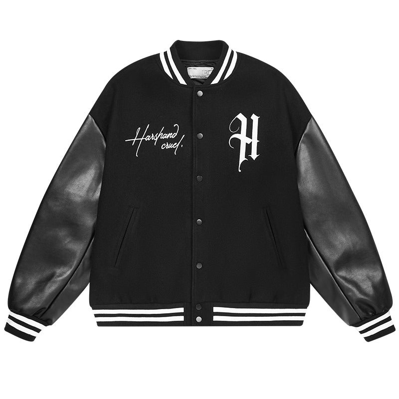 Harshandcruel Vintage Hip Hop Embroidered Baseball Jacket