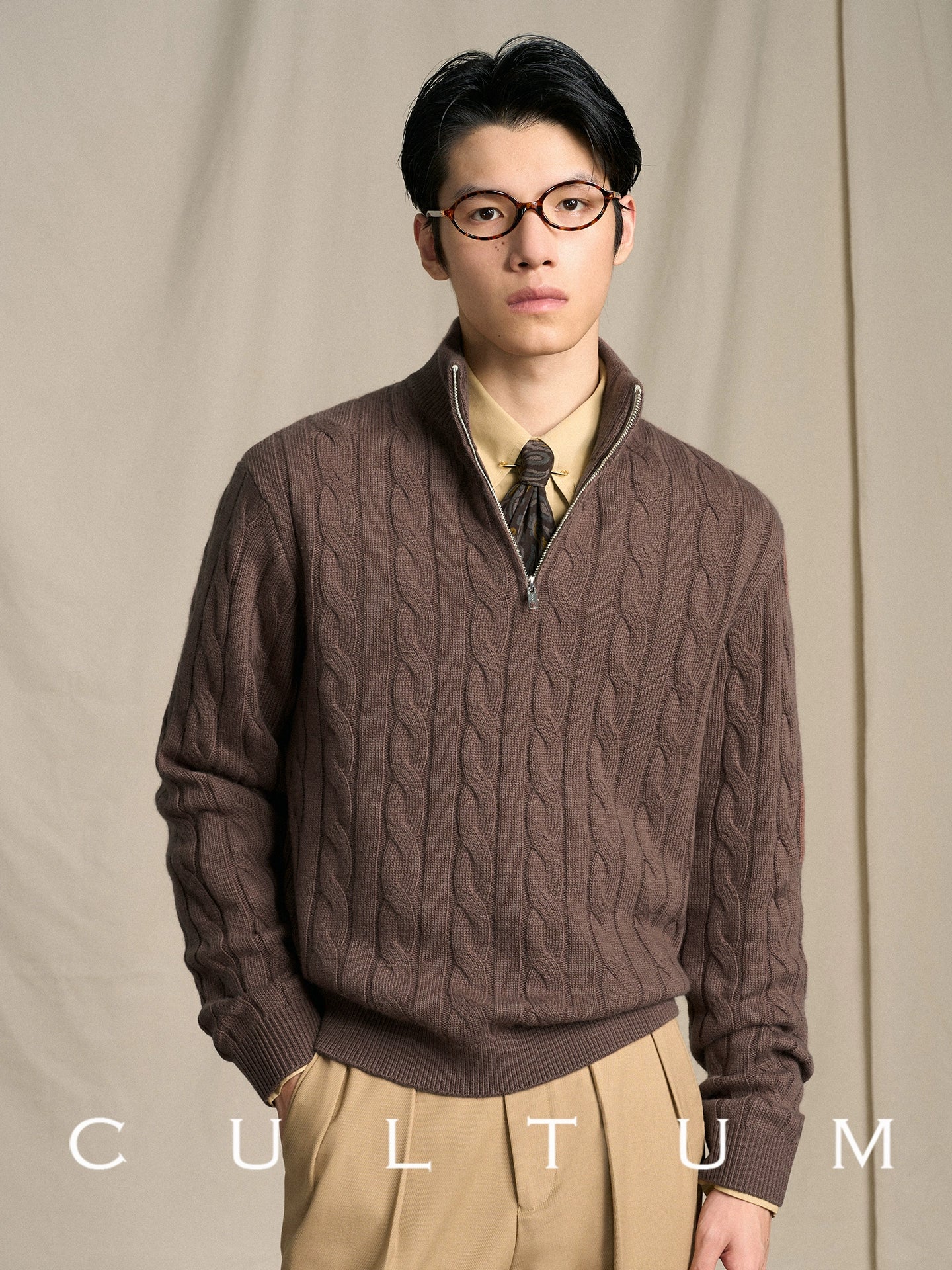 CULTUM Vintage Half-zip Turtleneck Knitted Sweater