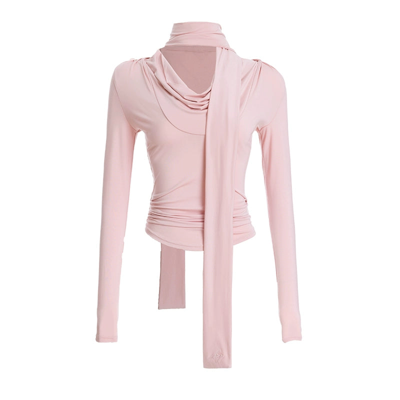 ABMY Swinging Neck Pleated Slim Fit Long Sleeve