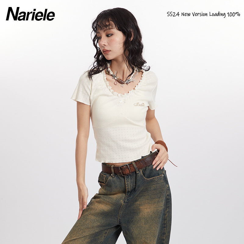 Nariele Ballet Design Sense V-neck Collarbone Tee