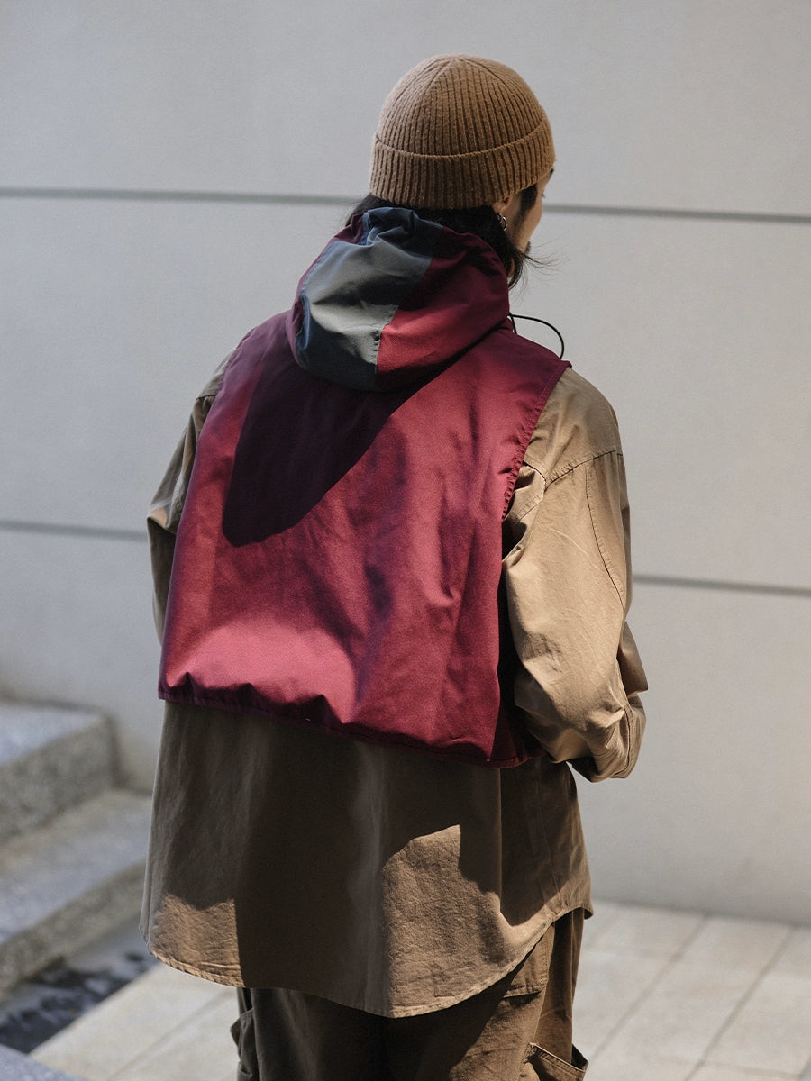 NOEARS Hooded Retro Loose Sleeveless Contrasting Vest