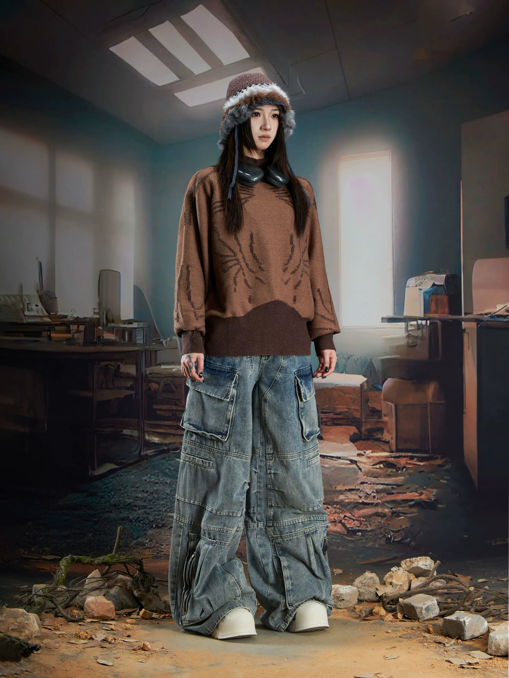 NOMANIAI Deconstruction and Splicing Three-dimensional Cutting Multi-pocket Jeans
