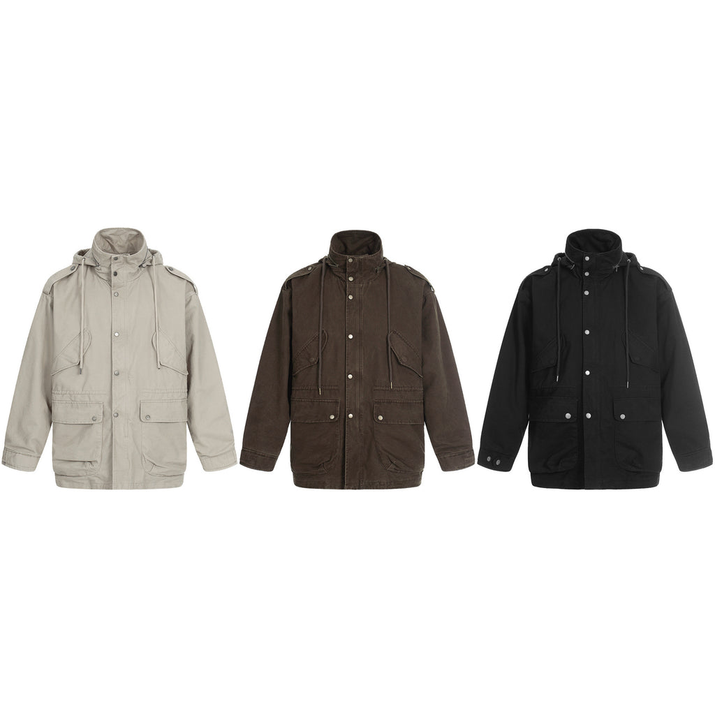 11KN Vintage Hooded Stand-up Collar Tooling Jacket