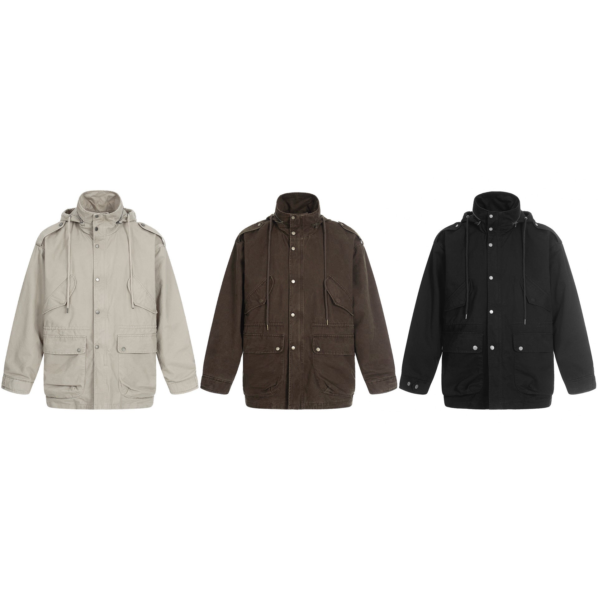 11KN Vintage Hooded Stand-up Collar Tooling Jacket