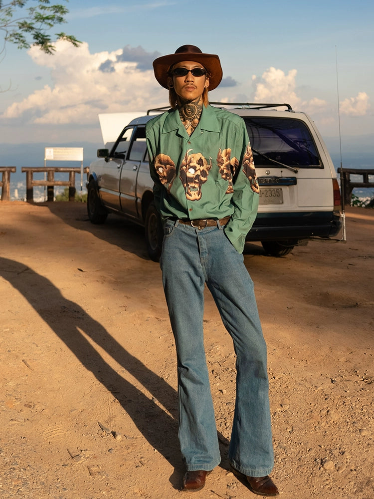 PUBLICRADIO Vintage Cuban Collar Long Sleeve Shirt