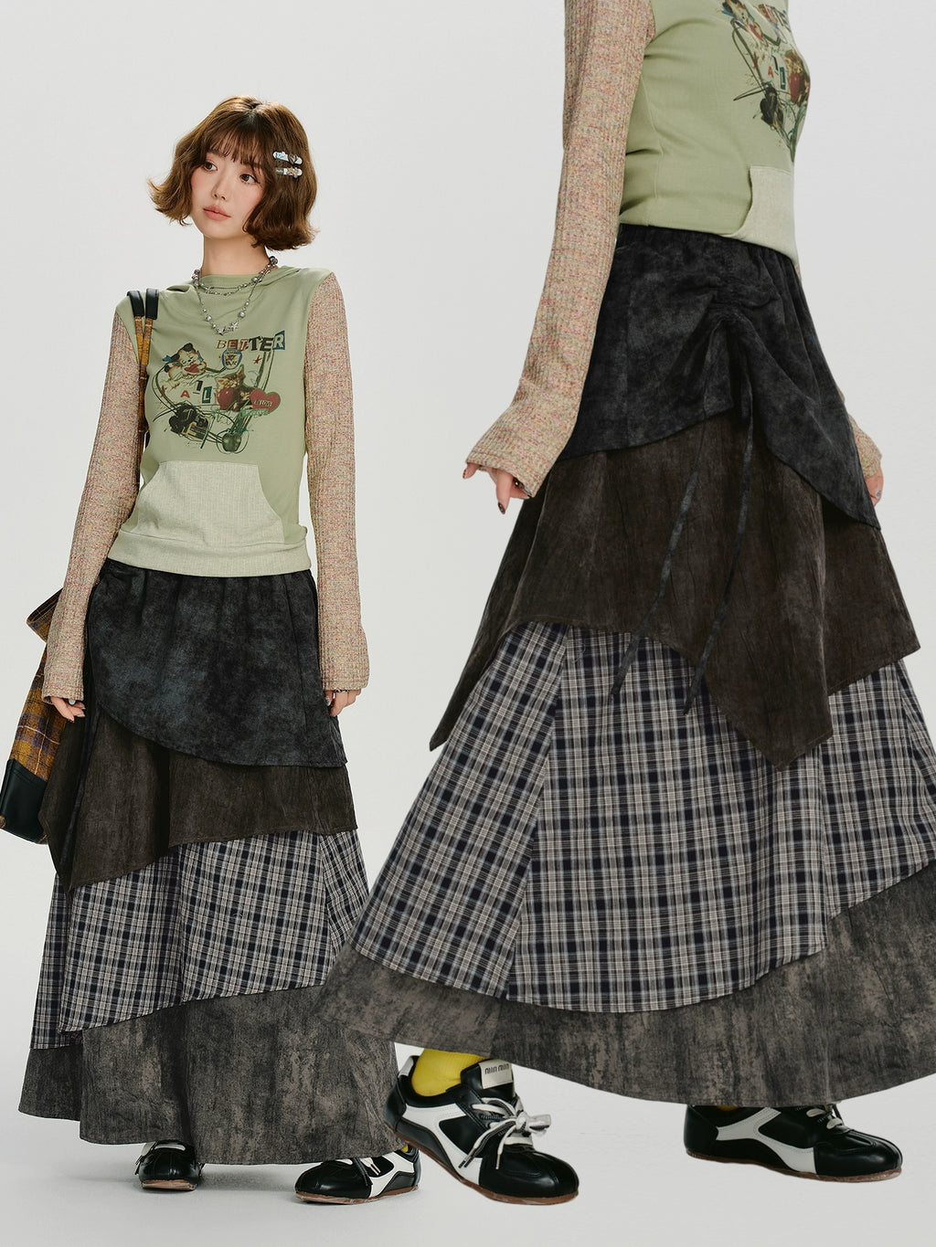 Girlyhalo Vintage Plaid Multi-Layer Cake Skirt