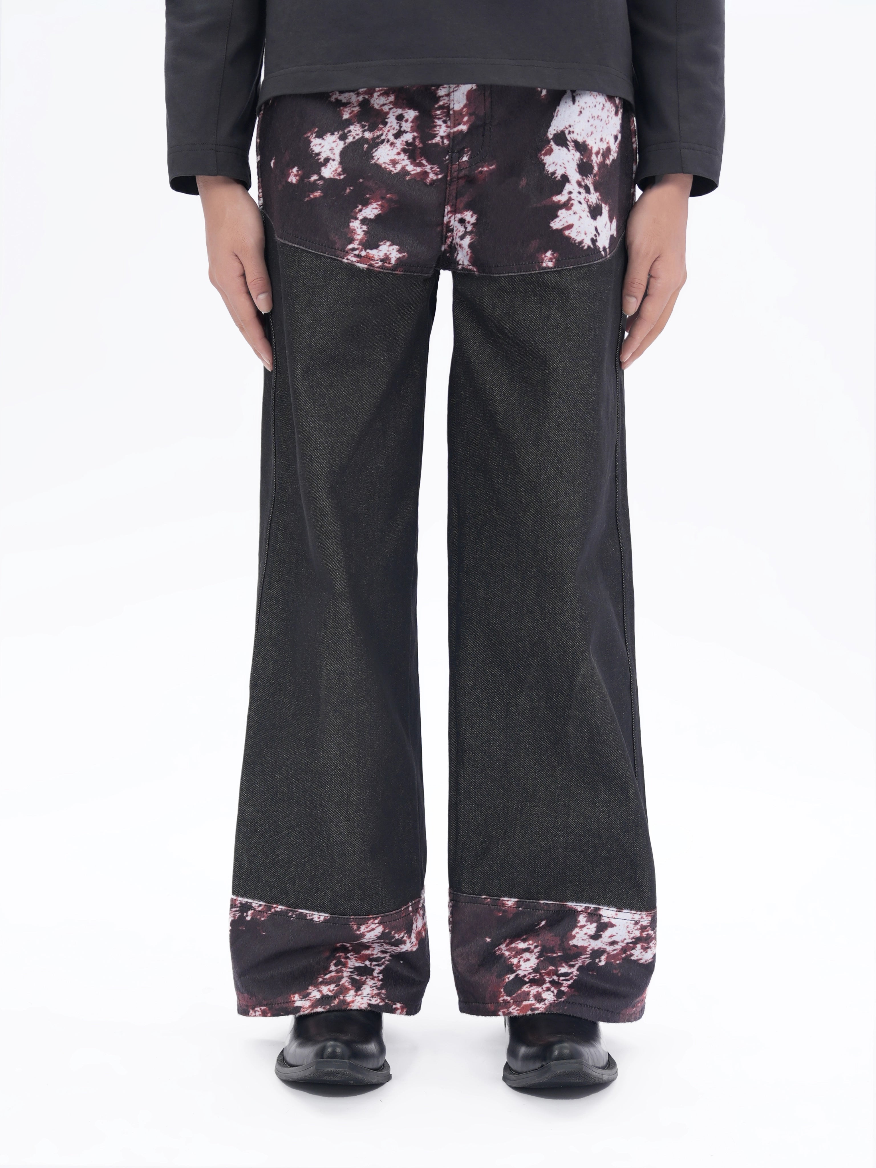 ETHEREAL PRODUCTION Striped Horsehair Stitched Denim Trousers