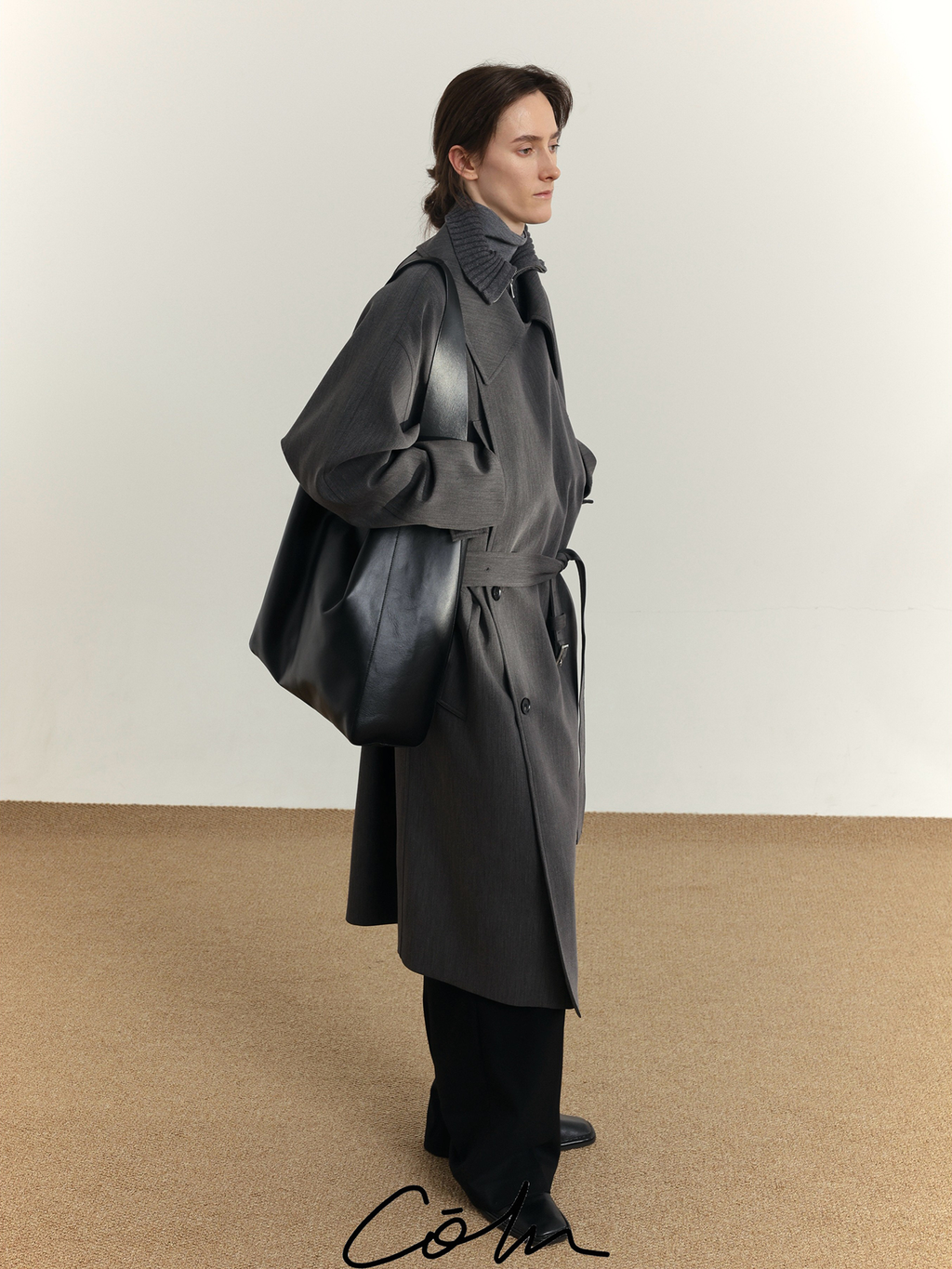 COLN Large Lapel Waist Loose Medium and Long Trench Coat