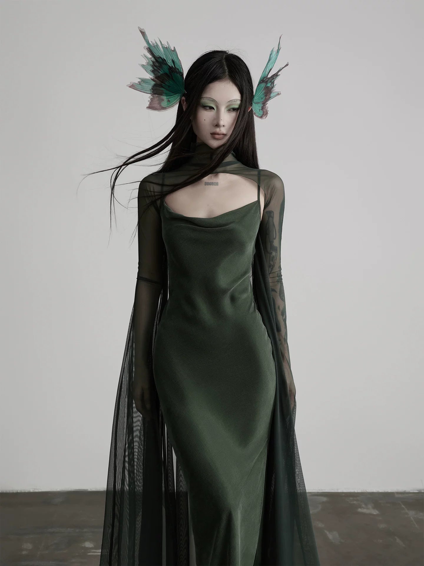 INDULGE Suspender Dress Mesh Shawl Two-piece Set
