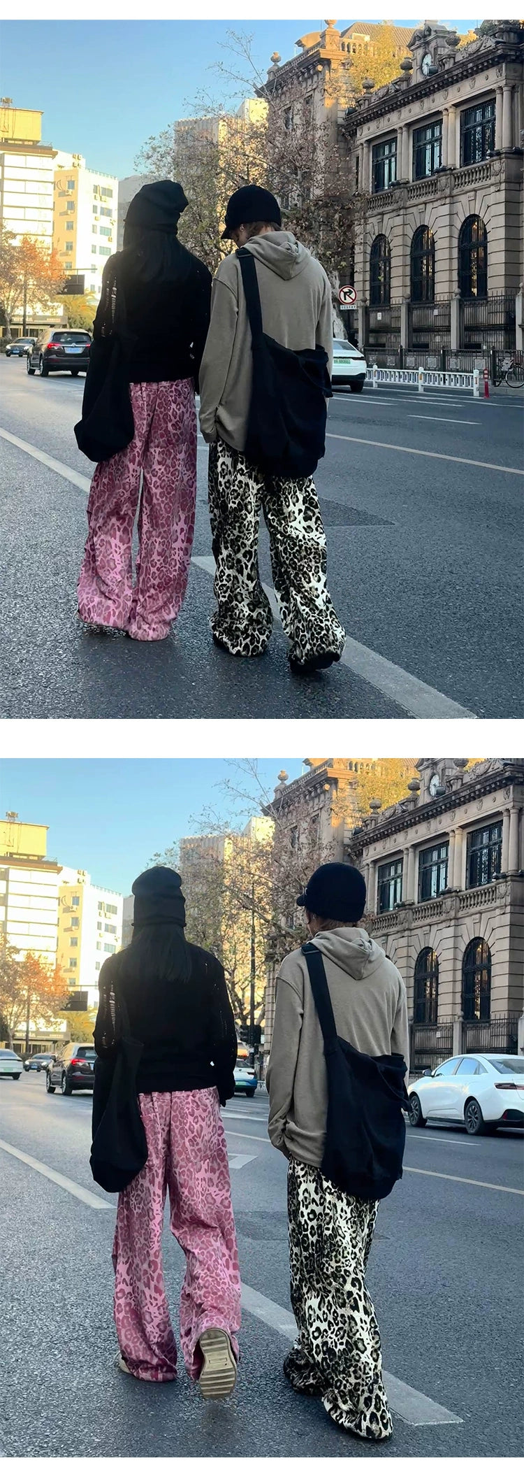 STILLYOU Vintage Rock Leopard Print Straight-pleated Slacks