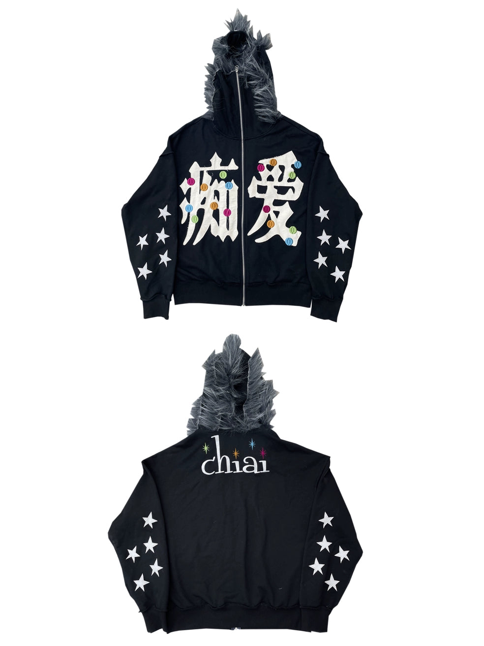 CHAI Infatuated with Embroidered Versatile Hooded Zip-up Jacket