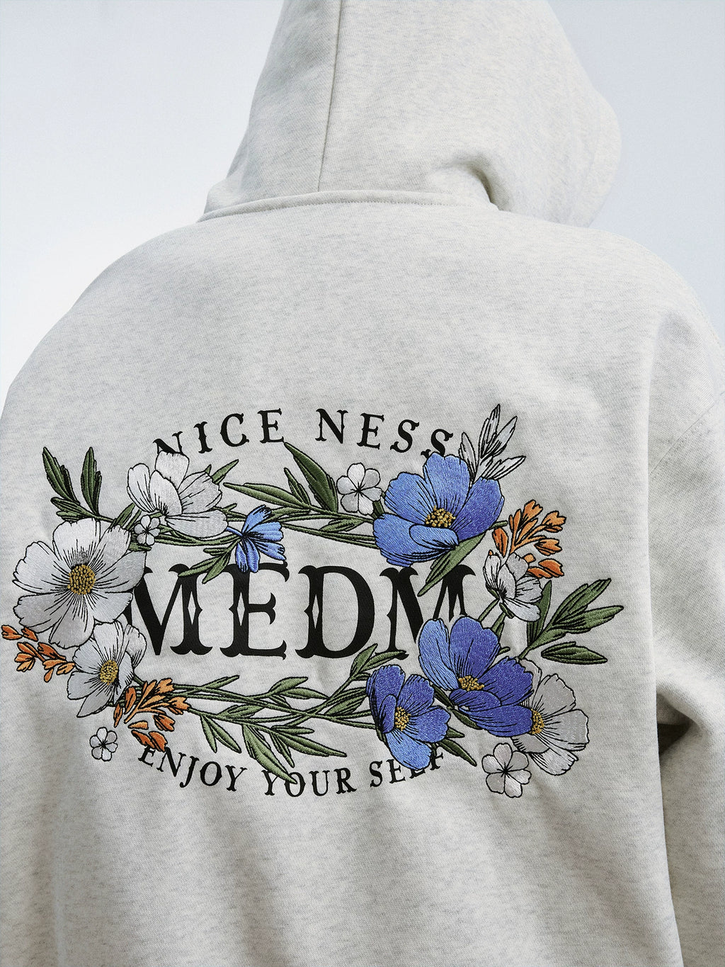MEDM Flower Letter Embroidered Casual Zip Sweater