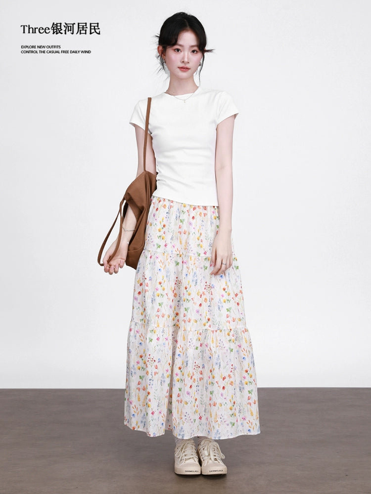 Three High Waist Thin Floral Skirts