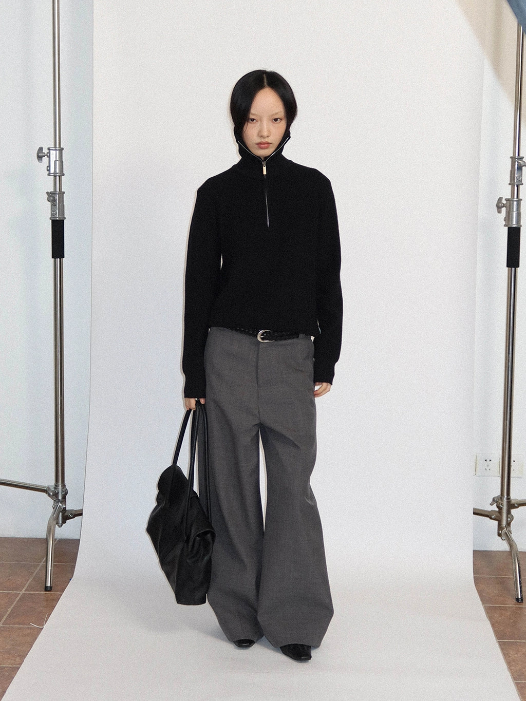 FUNKYFUN Loose Half-zip Turtleneck Knitted Sweater