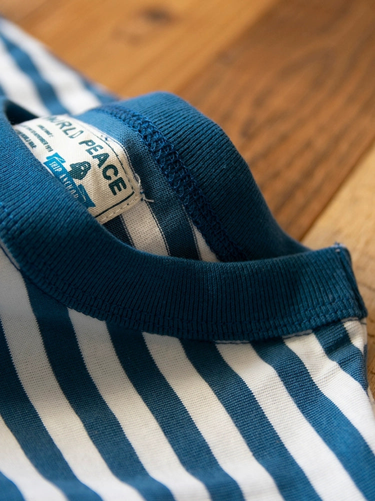 PrintAce Retro Denim Blue Striped Loose Tee