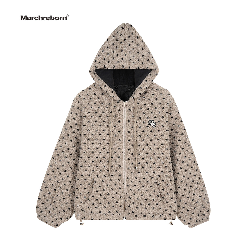 Mershier Vintage Lamb Faux Polka Dot Hooded Padded Jacket