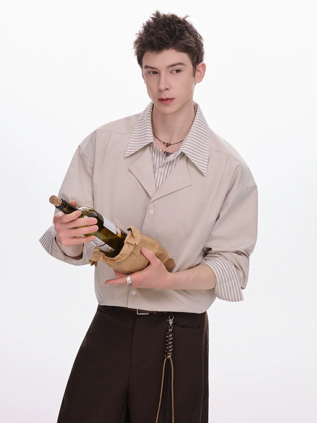 CHOR Fake Two-piece Lapel Spliced Striped Shirt