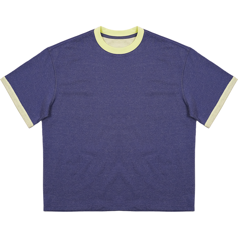 O3PARK Vintage Loose Versatile Contrast Colour Collar Roll Sleeve Tee