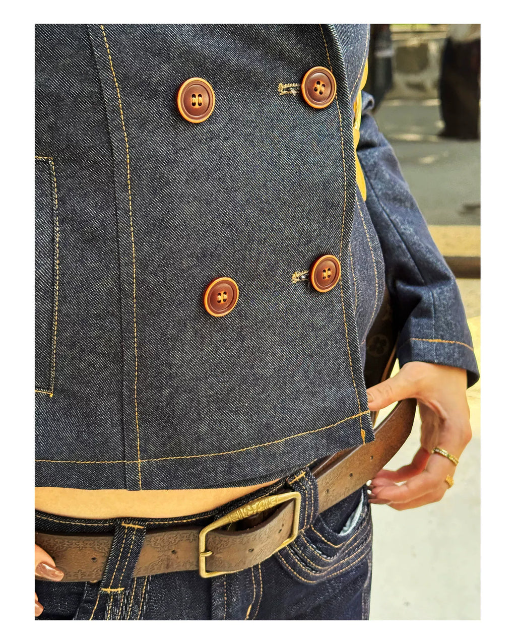 Audwyn Retro Double-breasted Lapel Short Slim Imitation Denim Jacket