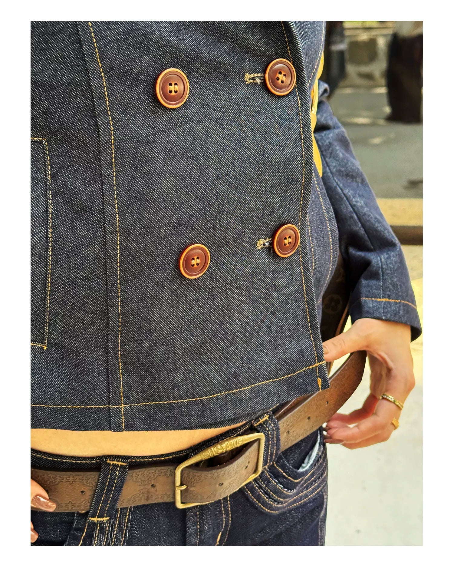 Audwyn Retro Double-breasted Lapel Short Slim Imitation Denim Jacket