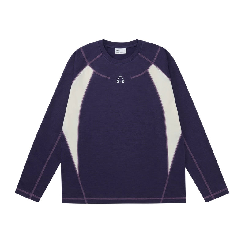 FPA Contrasting Color Splicing Loose Round Neck Long Sleeve