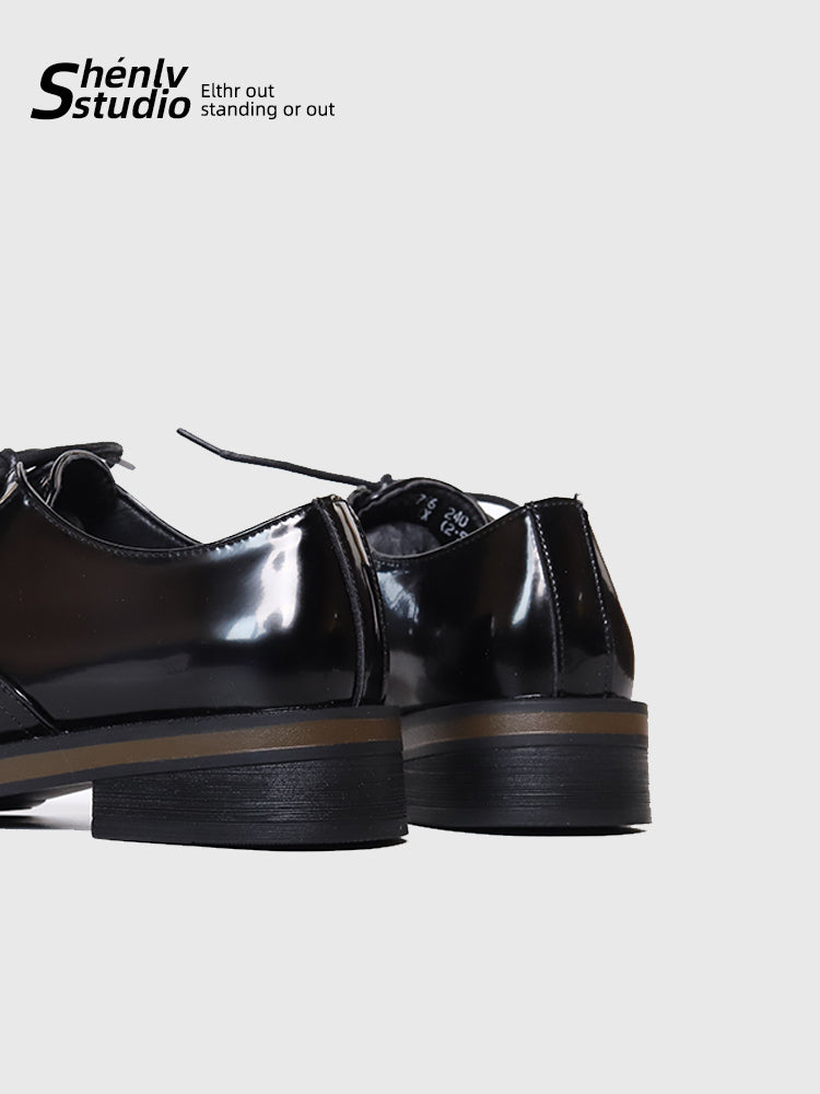 SHENLV STUDIO two-color leather glossy Derby shoes