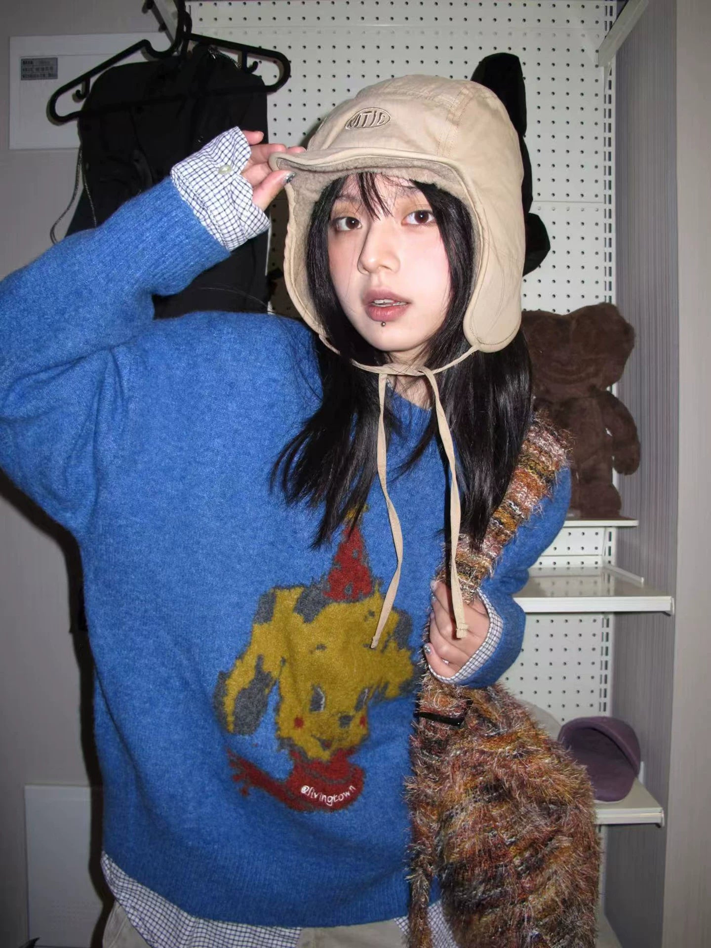 LIVINGTOWN Vintage Loose Casual Versatile Cartoon Puppy Sweater