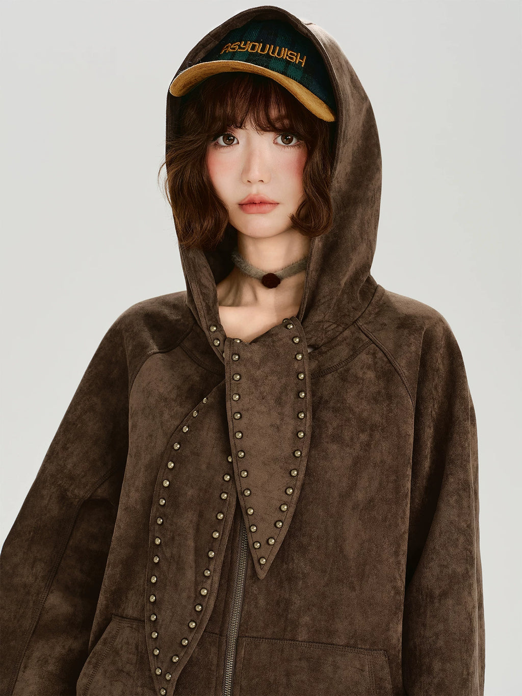 Girlyhalo Vintage Loose Suede Hooded Jacket