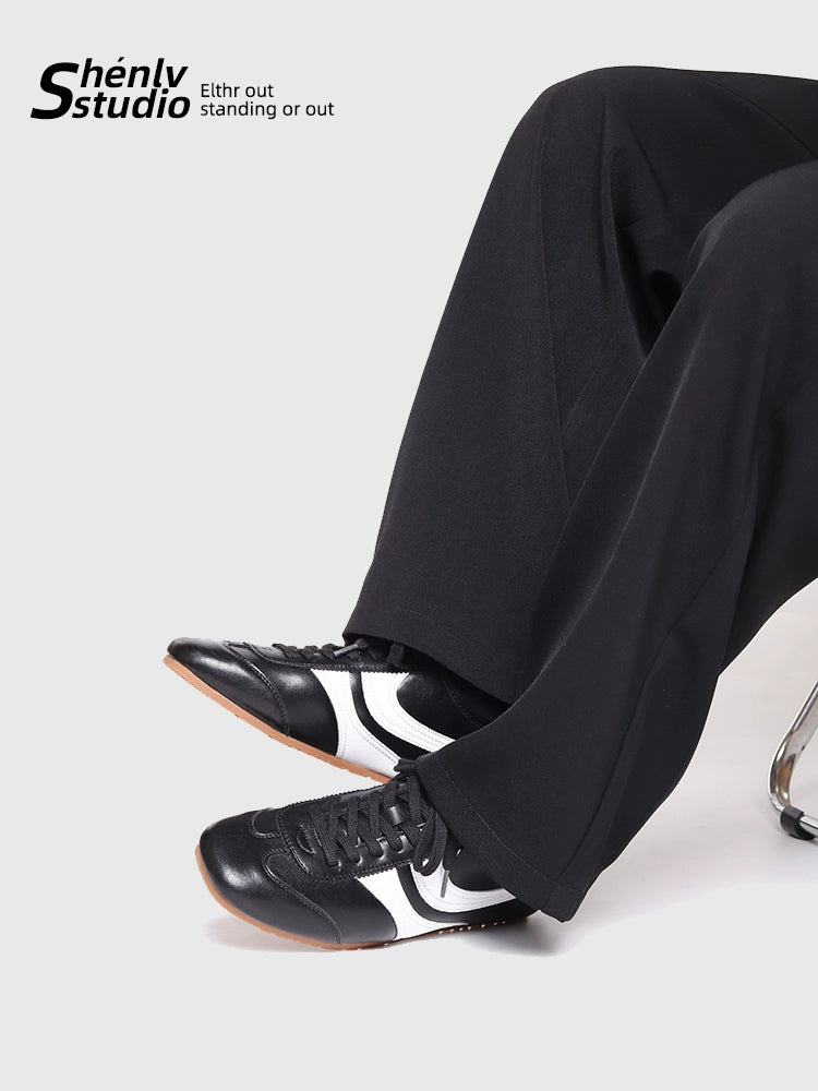 SHENLV STUDIO Minimalist Lazy Square Head Flat Leather Shoes