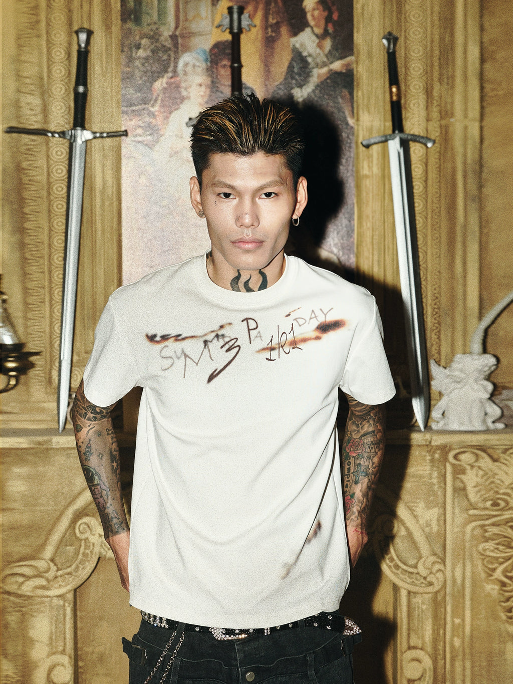 PAIKI Heavy Industries Flame Burning Dirty Washing Old Damaged Tee