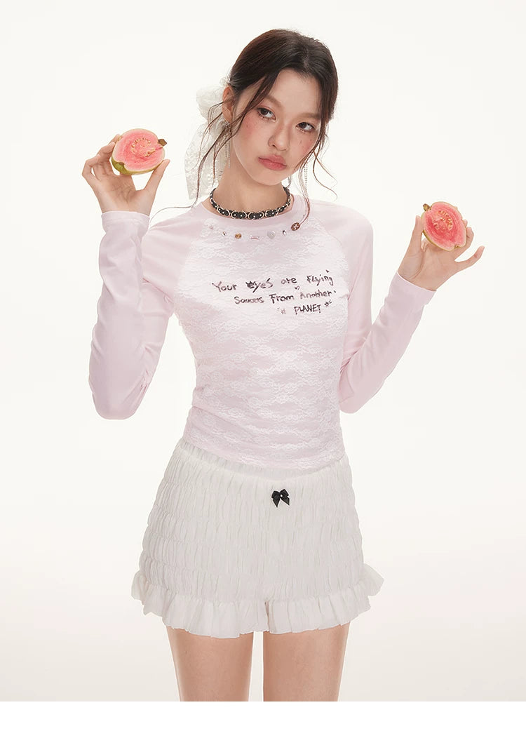 IMONE Letter Print Crew Neck Slim Sleeve