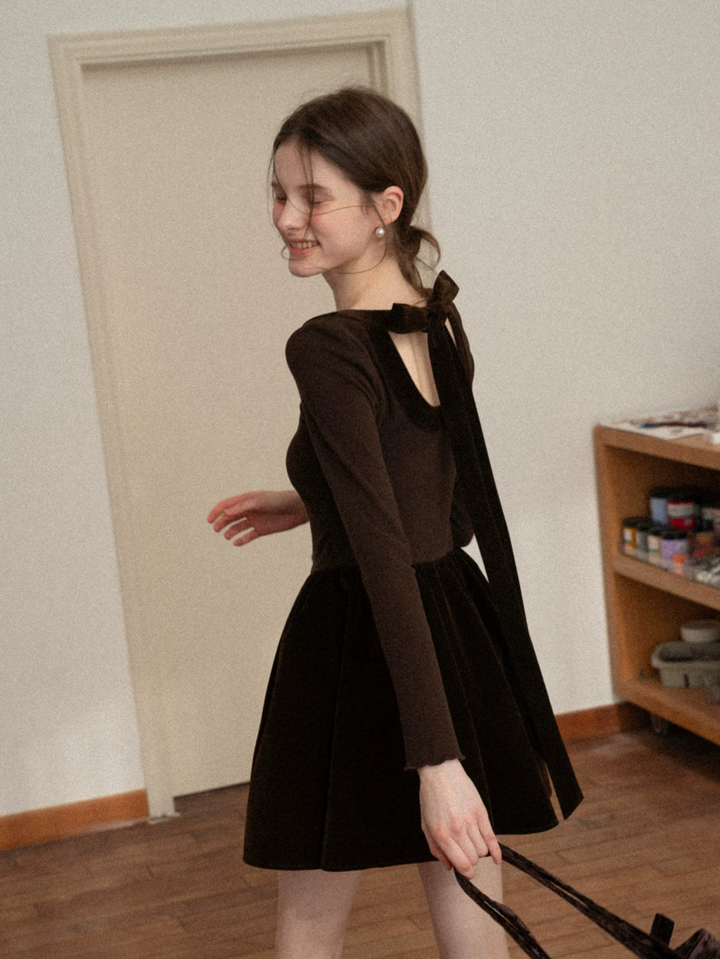 EGGKA Temperament Splicing Slim-fitting Waist A-word Dress