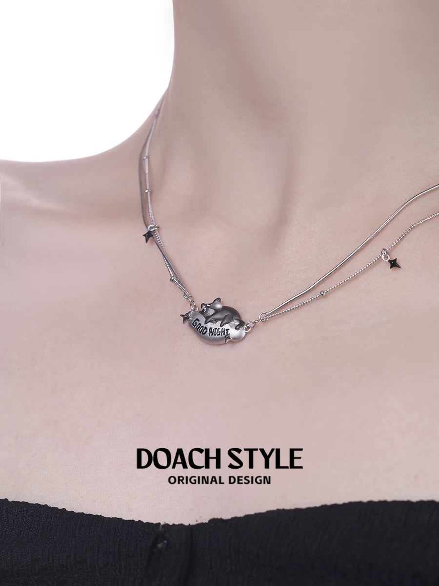 DOACH Cat Sterling Silver Sweet Cool Stacked Necklace