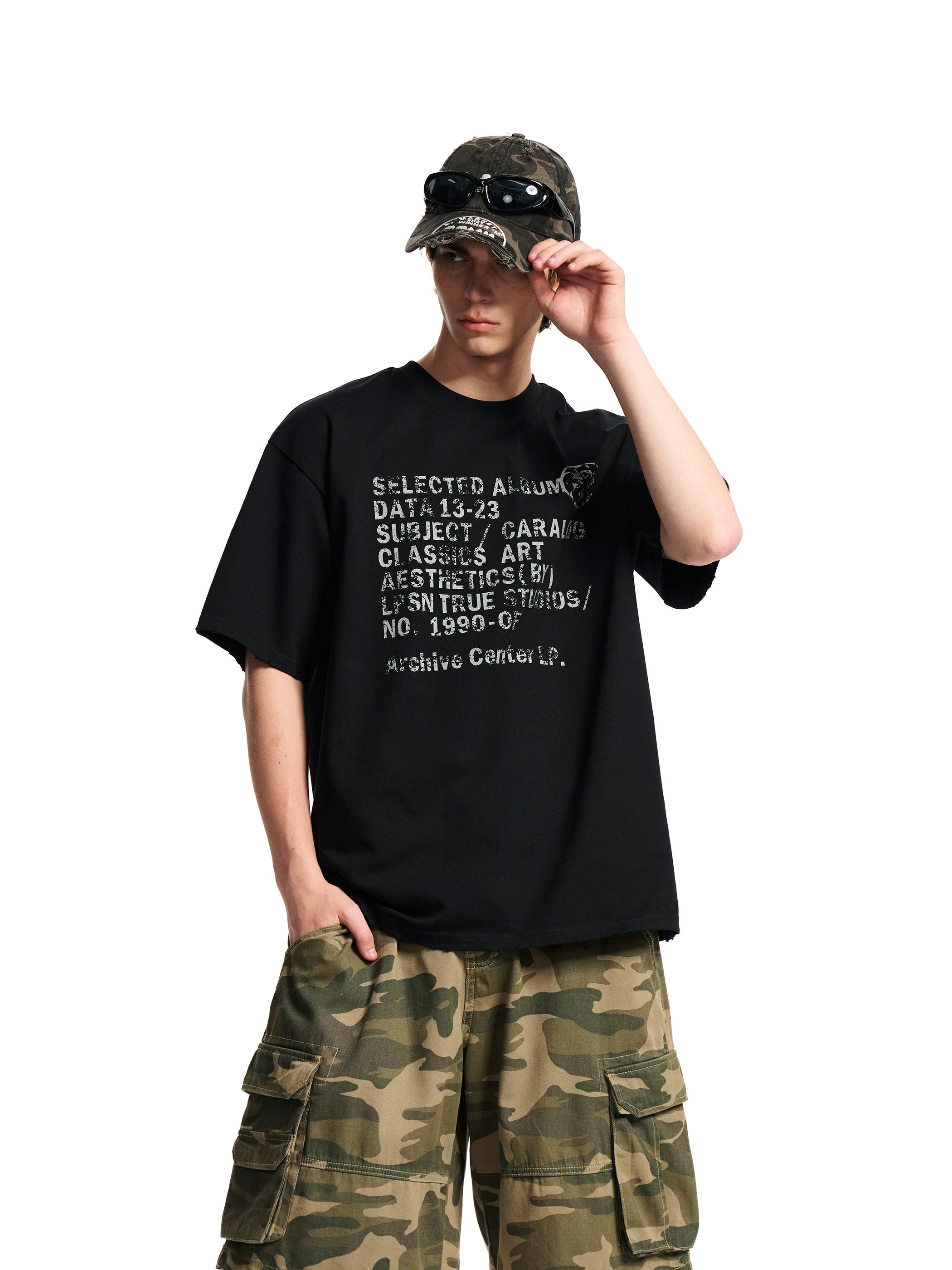Loopsoon Chest Old Damaged Printed Casual Versatile Tee