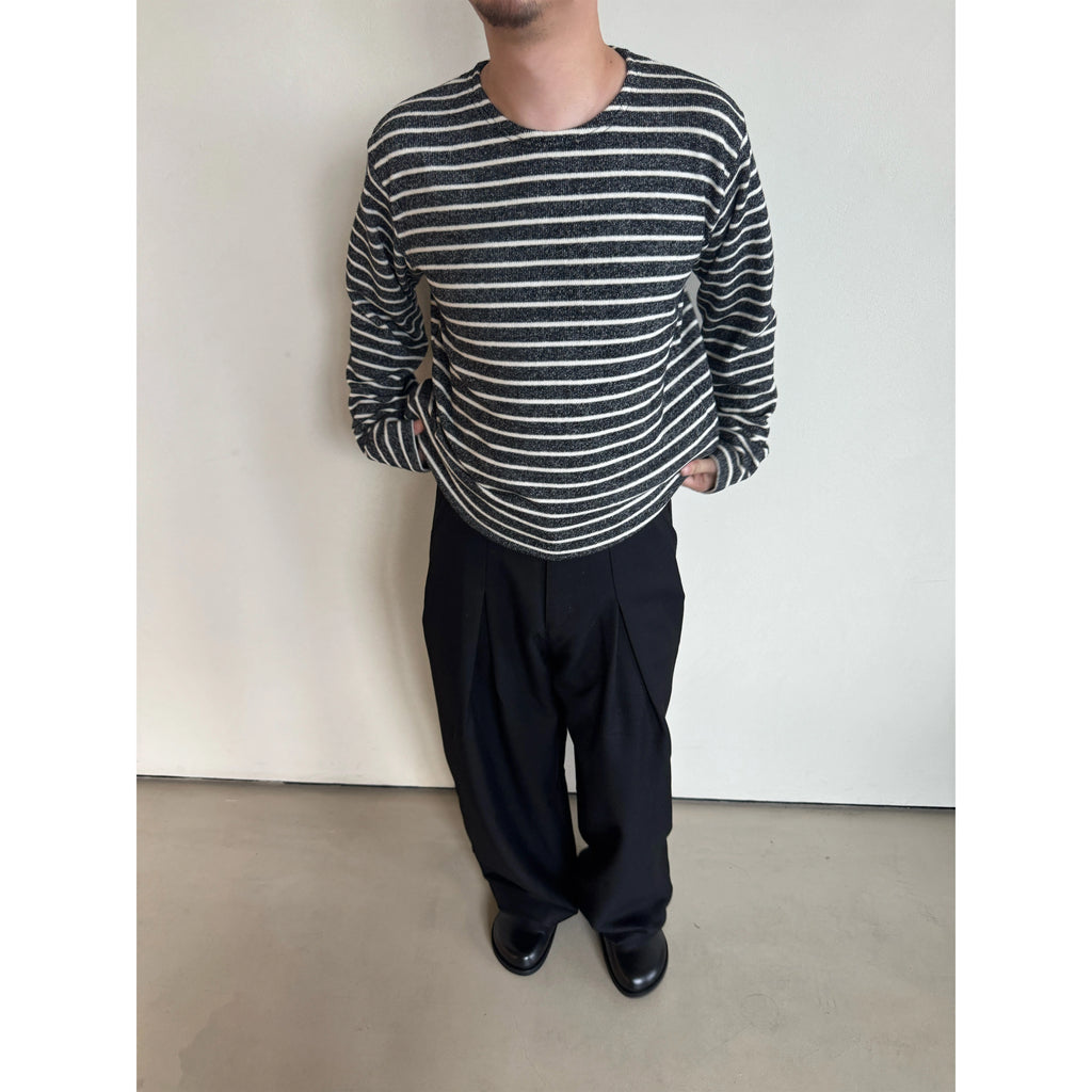 Anniehall Knitted Navy Stripe Thickened Terry Long Sleeve