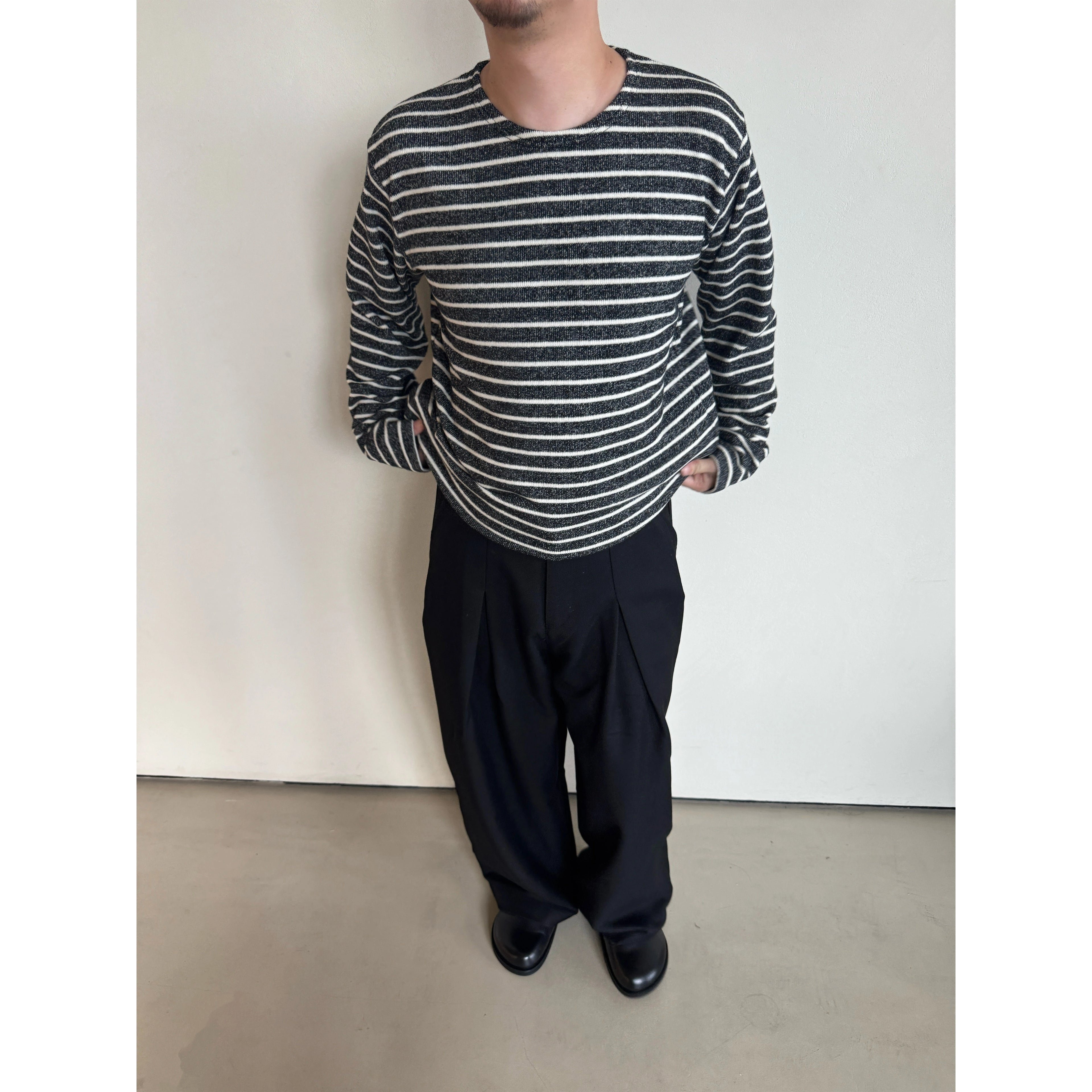 Anniehall Knitted Navy Stripe Thickened Terry Long Sleeve